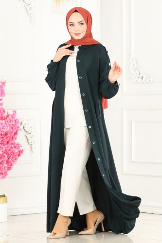 moda selvim Abaya 6027AH193 Dark Emerald - Thumbnail