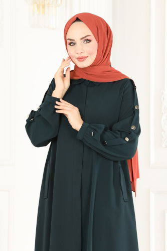 moda selvim Abaya 6027AH193 Dark Emerald - Thumbnail