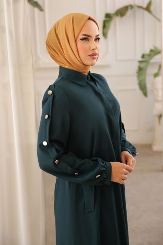 moda selvim Abaya 6027AH193 Dark Emerald - Thumbnail