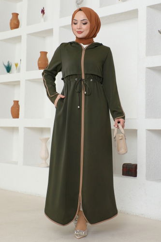 moda selvim Abaya 6053AH193 Khaki - Thumbnail