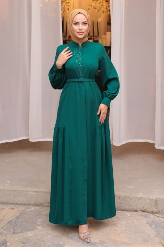 moda selvim Abaya 6056AH193 Emerald - Thumbnail