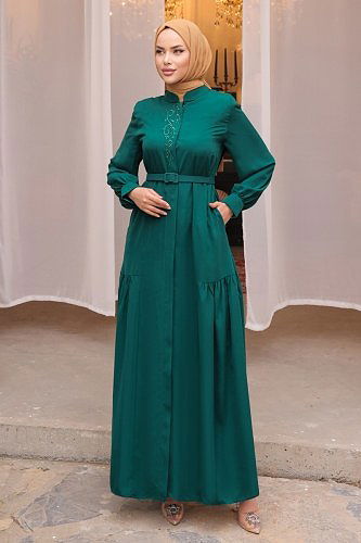 moda selvim Abaya 6056AH193 Emerald - Thumbnail