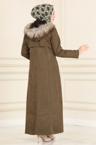 moda selvim Abaya 6517YG95 Khaki - Thumbnail