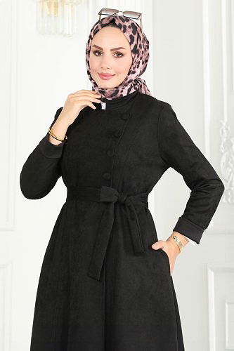 moda selvim عباءة أسود 6605YG95 - Thumbnail