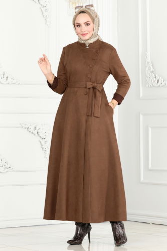 moda selvim Abaya 6605YG95 Brown - Thumbnail