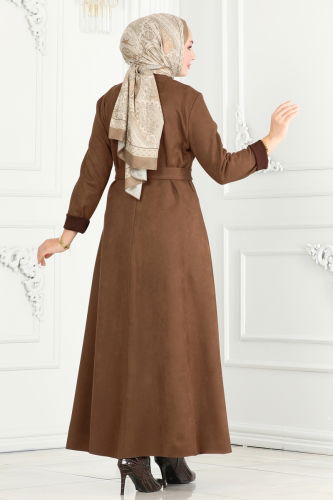 moda selvim Abaya 6605YG95 Brown - Thumbnail