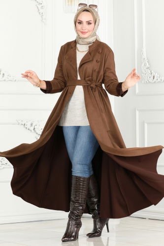 moda selvim Abaya 6605YG95 Brown - Thumbnail