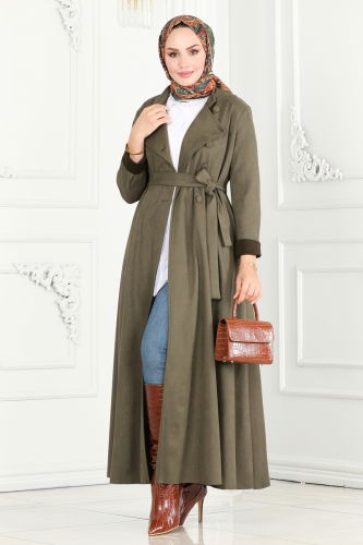 moda selvim Abaya 6605YG95 Khaki - Thumbnail