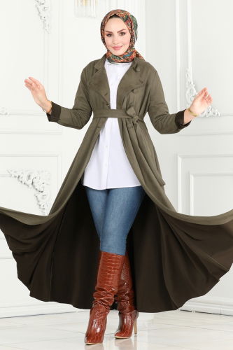 moda selvim Abaya 6605YG95 Khaki - Thumbnail