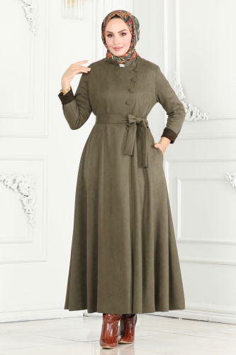 moda selvim Abaya 6605YG95 Khaki - Thumbnail