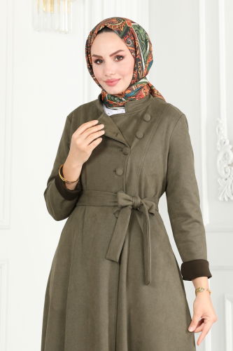 moda selvim Abaya 6605YG95 Khaki - Thumbnail