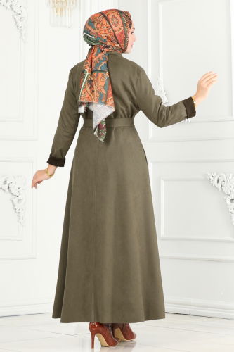 moda selvim Abaya 6605YG95 Khaki - Thumbnail