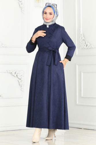 moda selvim Abaya 6605YG95 Navy Blue - Thumbnail