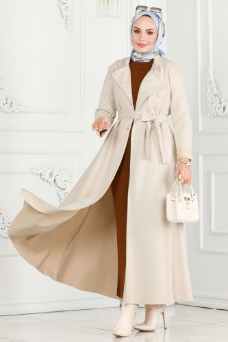 moda selvim Abaya 6605YG95 Stone - Thumbnail