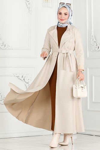 moda selvim Abaya 6605YG95 Stone - Thumbnail