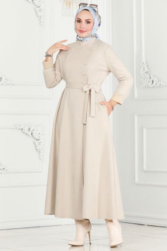 moda selvim Abaya 6605YG95 Stone - Thumbnail