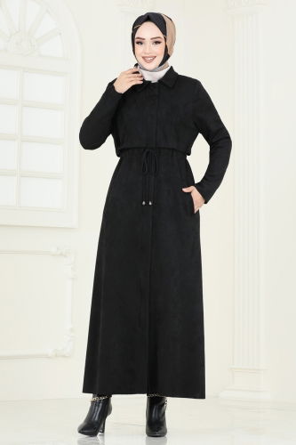 moda selvim Abaya 6606YG95 Black - Thumbnail