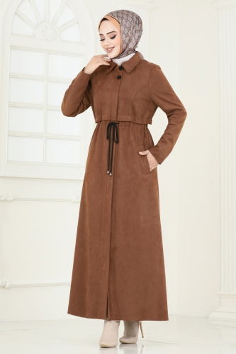 moda selvim Abaya 6606YG95 Brown - Thumbnail