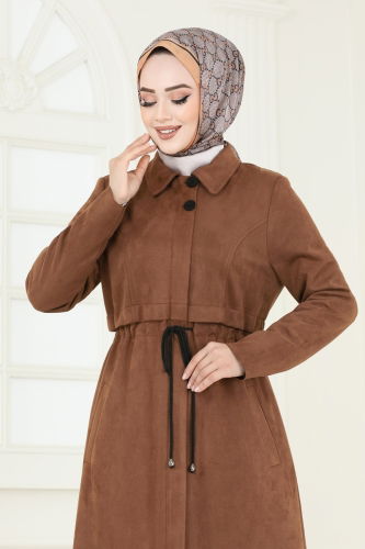 moda selvim Abaya 6606YG95 Brown - Thumbnail