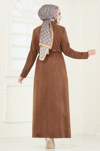 moda selvim Abaya 6606YG95 Brown - Thumbnail