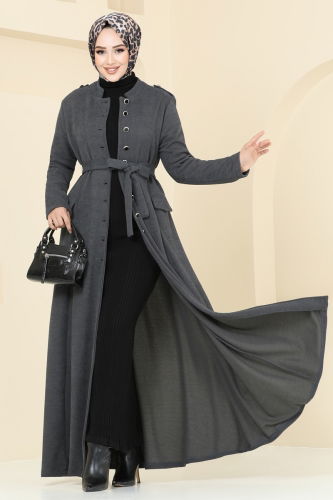 moda selvim Abaya 6614YG95 Anthracite - Thumbnail