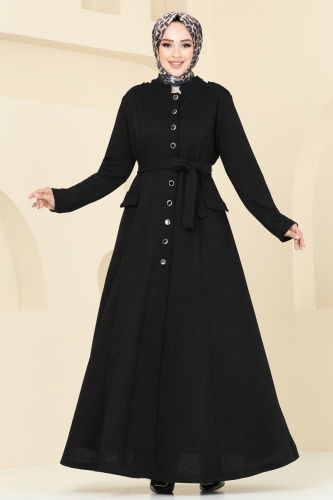 moda selvim Abaya 6614YG95 Black - Thumbnail