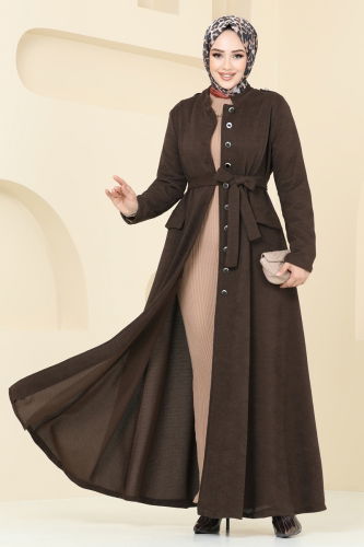 moda selvim Abaya 6614YG95 Brown - Thumbnail