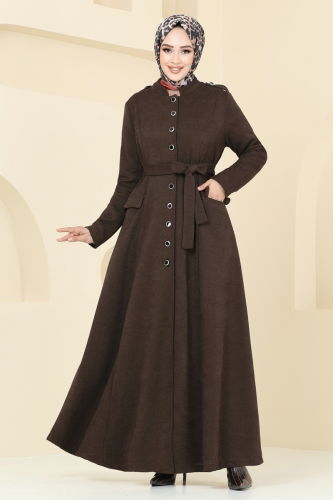 moda selvim Abaya 6614YG95 Brown - Thumbnail