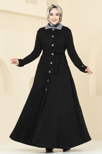 moda selvim Abaya 6615YG95 Black - Thumbnail