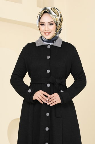 moda selvim Abaya 6615YG95 Black - Thumbnail