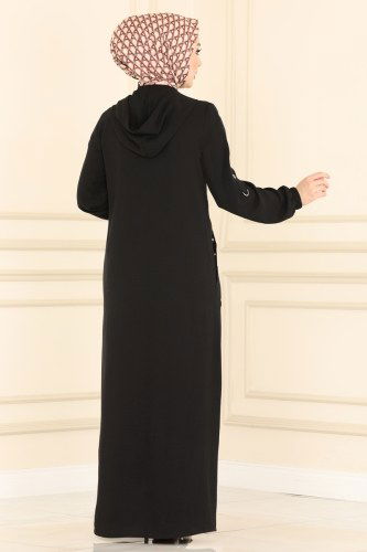 moda selvim Abaya 6808S324 Black - Thumbnail