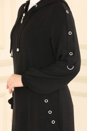 moda selvim Abaya 6808S324 Black - Thumbnail