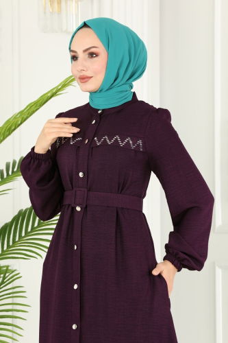 moda selvim Abaya 6880S324 Purple - Thumbnail