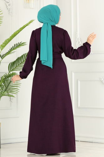 moda selvim Abaya 6880S324 Purple - Thumbnail