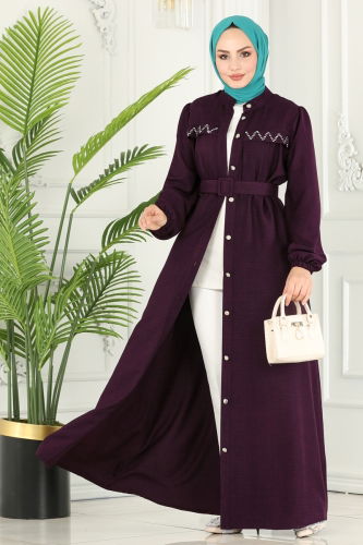 moda selvim Abaya 6880S324 Purple - Thumbnail