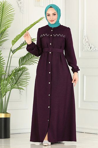 moda selvim Abaya 6880S324 Purple - Thumbnail