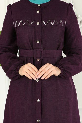 moda selvim عباءة أرجواني 6880S324 - Thumbnail