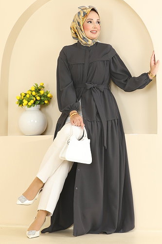 moda selvim Abaya 7002OZT1013 Anthracite - Thumbnail