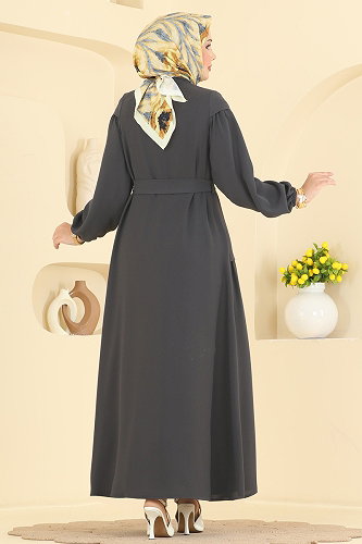 moda selvim عباءة رمادي غامق 7002OZT1013 - Thumbnail
