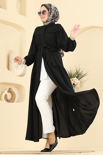 moda selvim Abaya 7002OZT1013 Black - Thumbnail