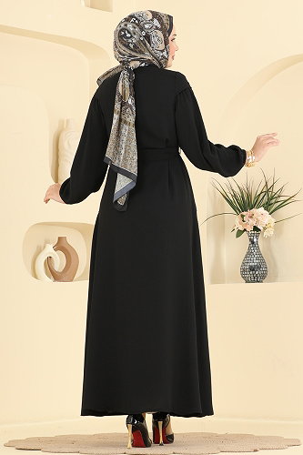 moda selvim Abaya 7002OZT1013 Black - Thumbnail
