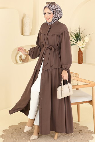 moda selvim Abaya 7002OZT1013 Brown - Thumbnail
