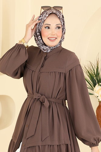 moda selvim Abaya 7002OZT1013 Brown - Thumbnail