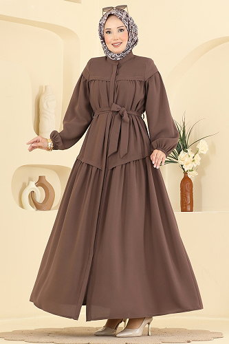 moda selvim Abaya 7002OZT1013 Brown - Thumbnail