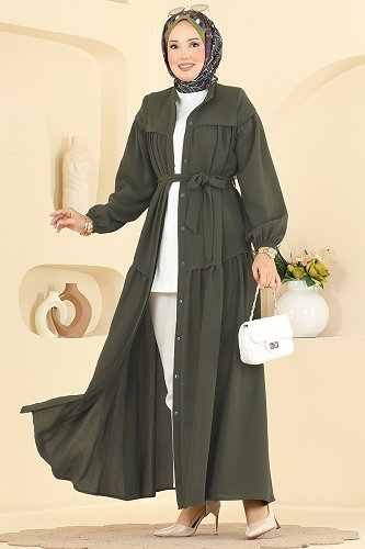 moda selvim Abaya 7002OZT1013 Khaki - Thumbnail