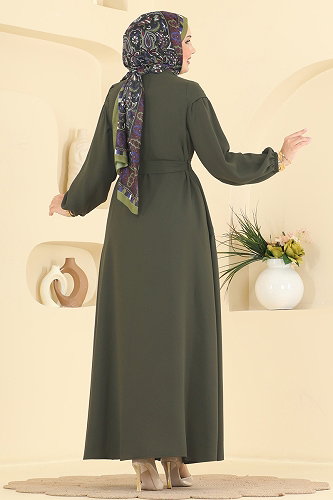 moda selvim Abaya 7002OZT1013 Khaki - Thumbnail