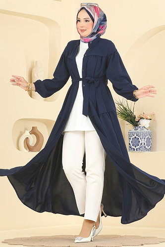 moda selvim Abaya 7002OZT1013 Navy Blue - Thumbnail
