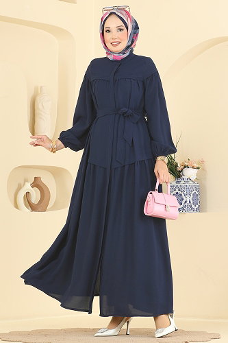 moda selvim Abaya 7002OZT1013 Navy Blue - Thumbnail
