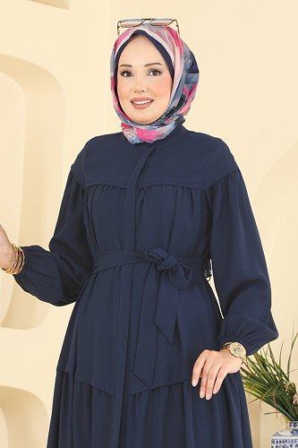 moda selvim Abaya 7002OZT1013 Navy Blue - Thumbnail