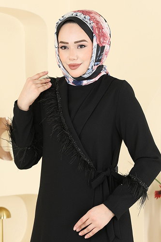 moda selvim Abaya 7040TGZ1164 Black - Thumbnail